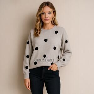 Premise Gray Black Polka Dot Puff Sleeve Stretch Knit Sweater Pullover Size XS